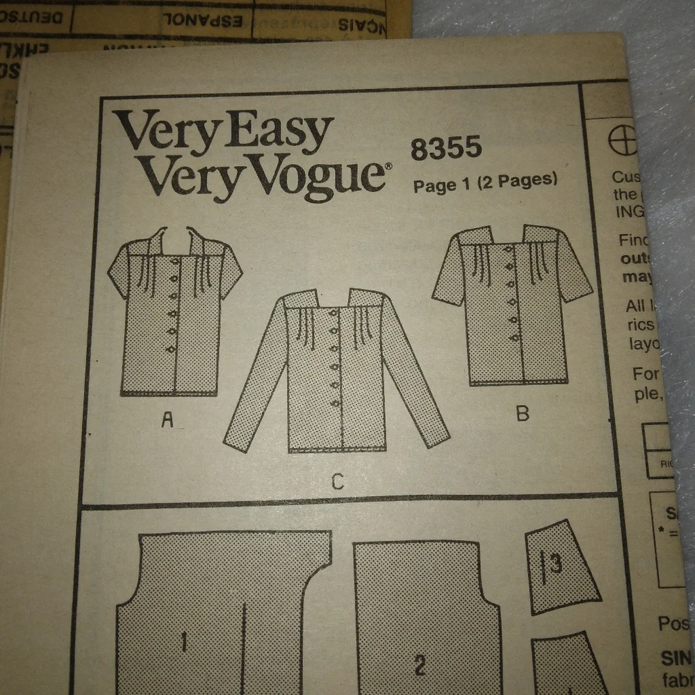 VOGUE 8355 Sz 8-12 Very Easy Vogue blouse